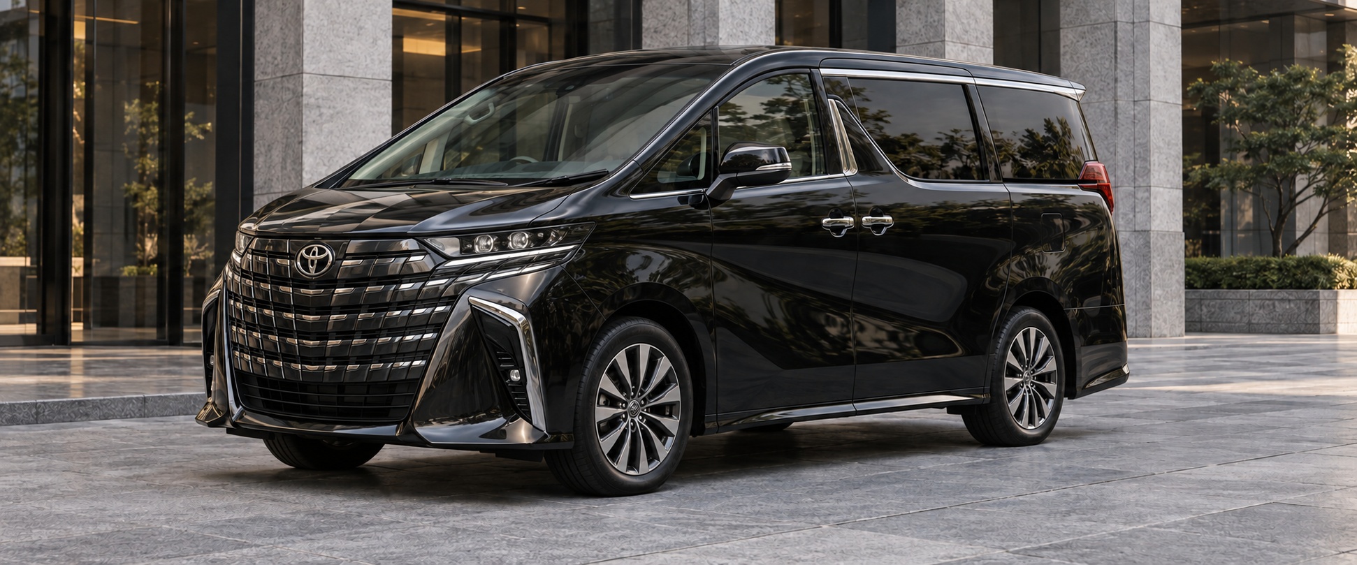 Exterior of a black Alphard
