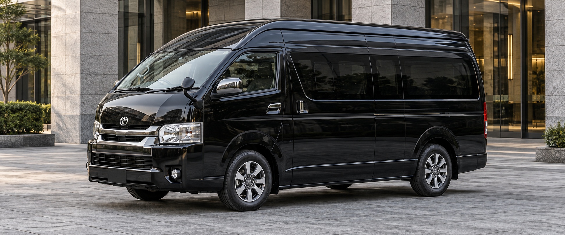 Exterior of a black Hiace Wagon