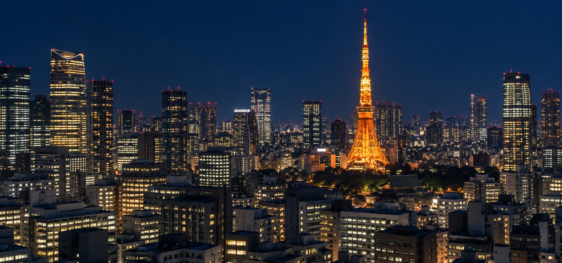 Tokyo Tower and the Tokyo skyline at night